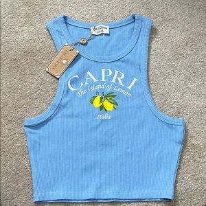 NWT Dolce Vita Blue Capri Crop Top Summertime Lemon ONE SIZE